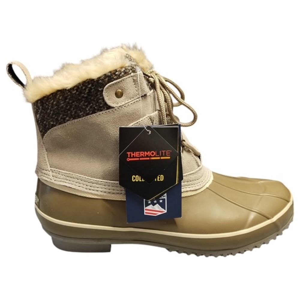 Khombu Thermolite Lola Winter Boots Womens 10 Taupe‎ Faux Fur Round Toe Lace Up